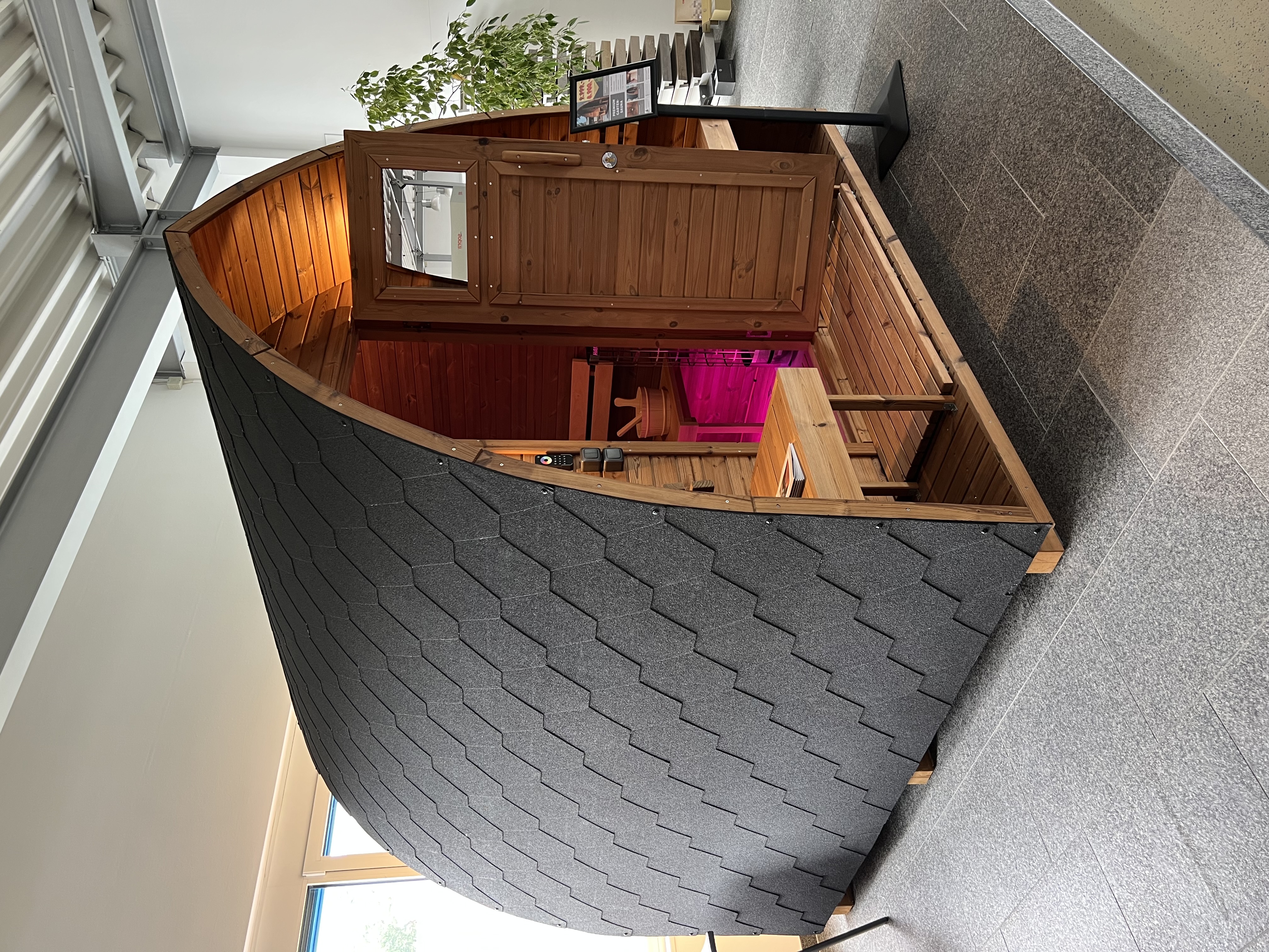 Fasssauna in Zeltform, 2,5 Meter, Harvia Cilindro, 9kW mit WiFi Control -Unser Bestseller-