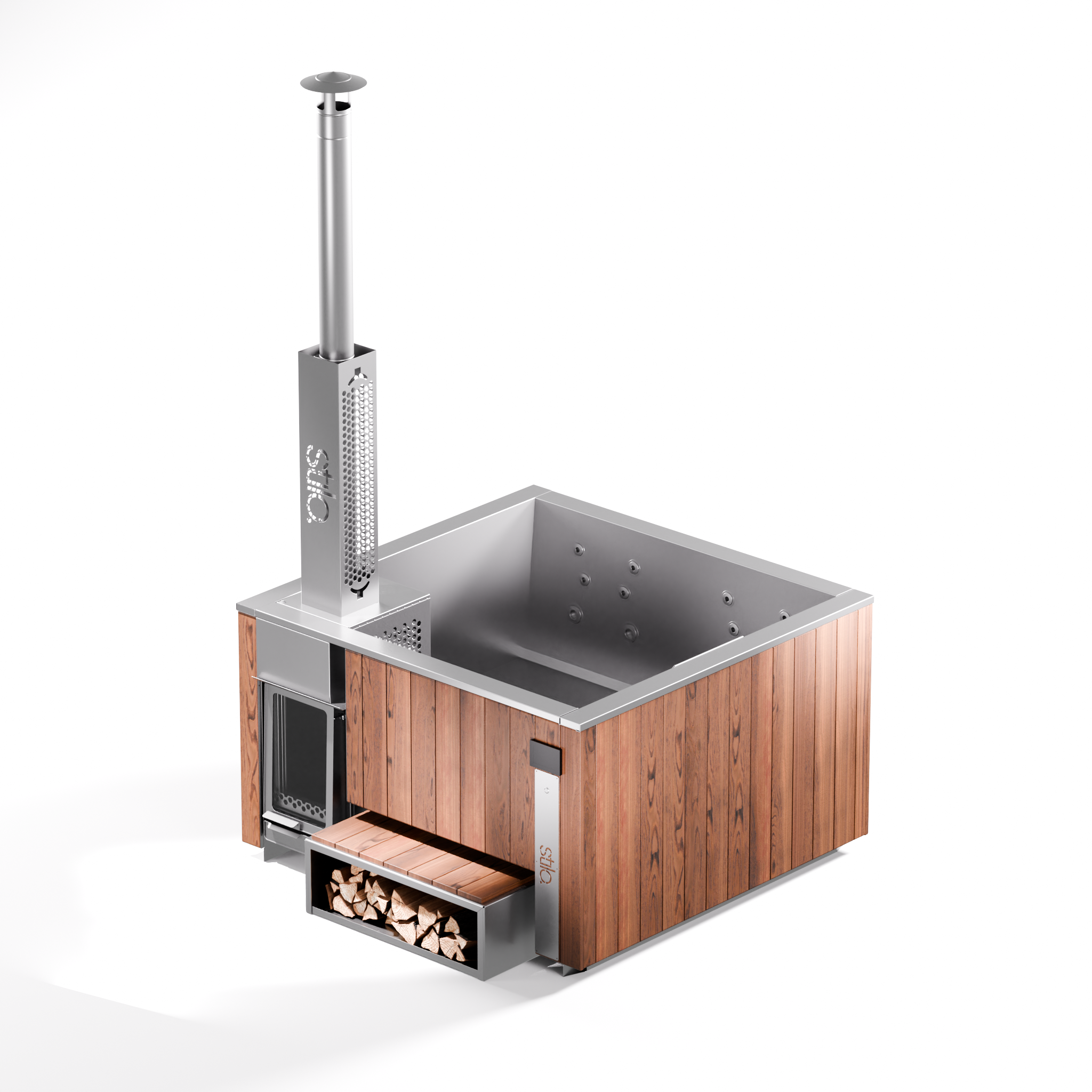 Der Loungetub (Vollausstattung) – Premium Hot Tub aus Edelstahl & Thermoholz