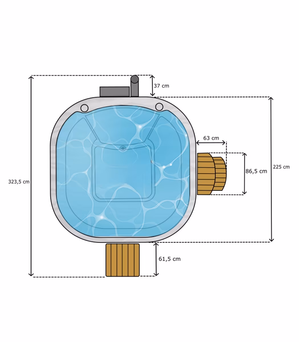 XXL Hot Tub „Andorra“, Premium Hot Tub, 2,10 x 2,10 m